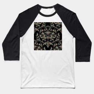 Damask Variations: Hippie Love on Black Baseball T-Shirt